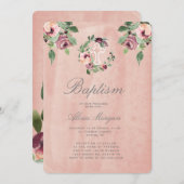 roze marsala floral elegant baptisme kaart (Voorkant / Achterkant)