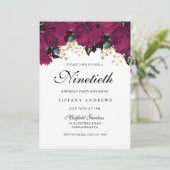 Roze Marsala Flowers 90th Birthday Party Invite Kaart (Staand voorkant)