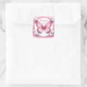 Roze Marshmallow Snoep Vlinder - Dank u - Vierkante Sticker (Tas)