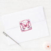 Roze Marshmallow Snoep Vlinder - Dank u - Vierkante Sticker (Envelop)