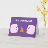 Roze marshmallows van de cartoon van het kampvuur kaart (Gele Bloem)