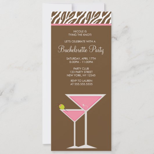Roze Martini Bachelorette Party Kaart (Voorkant)