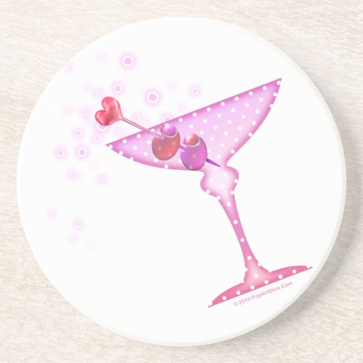 Roze Martini Coaster Zandsteen Onderzetter (Voorkant)