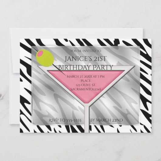 Roze Martini Cocktail Drink Chic Party Uitnodiging (Voorkant)