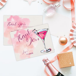 Roze Martini Cocktail Party Hartelijk dank Briefkaart