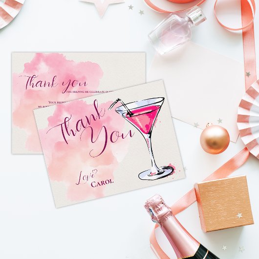 Roze Martini Cocktail Party Hartelijk dank Briefkaart