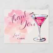 Roze Martini Cocktail Party Hartelijk dank Briefkaart (Voorkant)