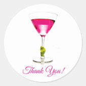 Roze Martini Cocktail Party Hartelijk dank Ronde Sticker (Voorkant)