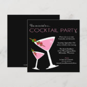Roze Martini Cocktail Party Uitnodiging (Voorkant / Achterkant)