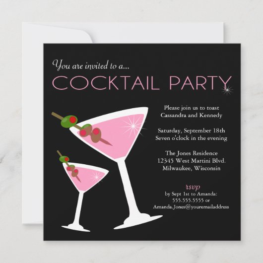 Roze Martini Cocktail Party Uitnodiging (Voorkant)