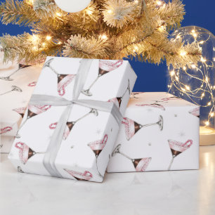 Roze Martini Cocktailpatroon Festieve Feestdagen  Cadeaupapier