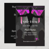 Roze Martini Dames Night Cocktails Uitnodiging (Voorkant / Achterkant)