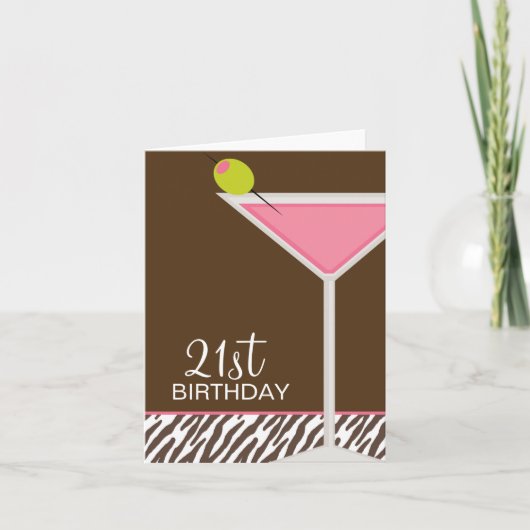 Roze Martini en Gestreept Patroon Kaart (Voorkant)