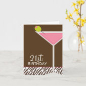 Roze Martini en Gestreept Patroon Kaart (Gele Bloem)