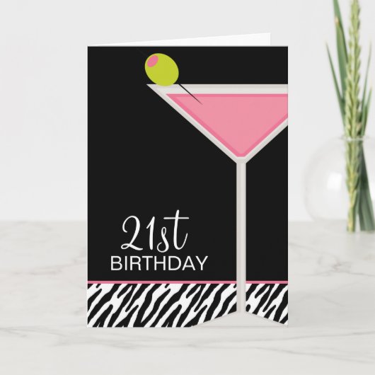Roze Martini en Gestreept Patroon Kaart (Voorkant)