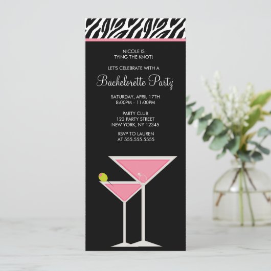 Roze Martini en Zebra Pattern Kaart (Staand voorkant)