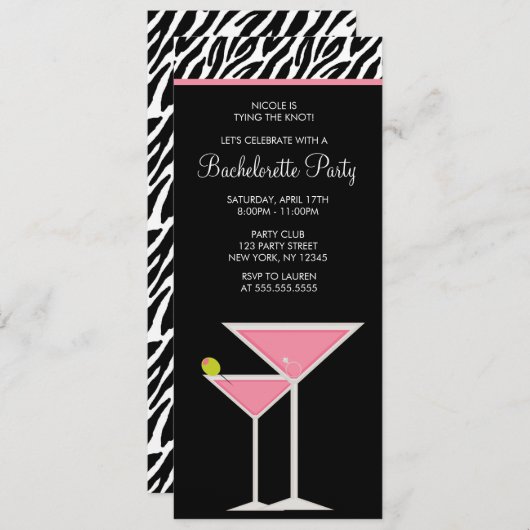 Roze Martini en Zebra Pattern Kaart (Voorkant / Achterkant)