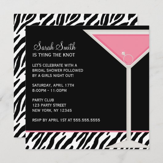 Roze Martini en Zebra Pattern Kaart (Voorkant / Achterkant)