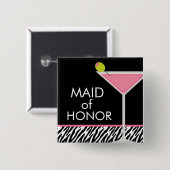 Roze Martini en Zebra Pattern Vierkante Button 5,1 Cm (Voorkant /achterkant)