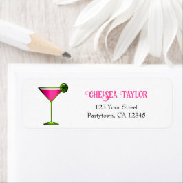 Roze Martini Fun Retro Adres Etiket