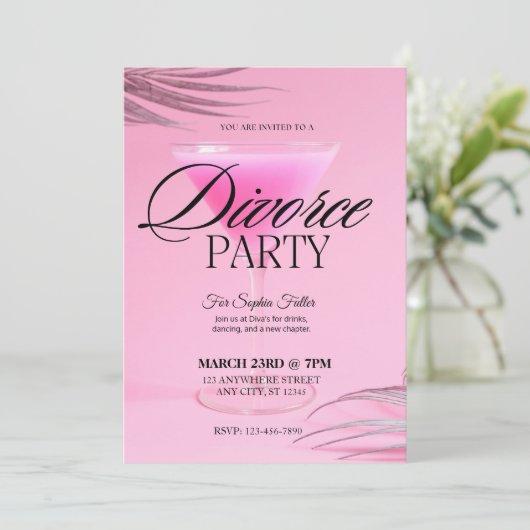 Roze Martini Glas Echtscheiding Kaart (Staand voorkant)