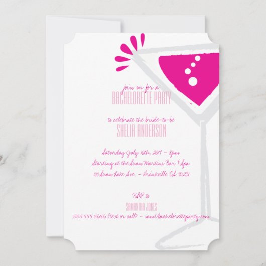 Roze Martini Glass Bachelorette Party Kaart (Voorkant)