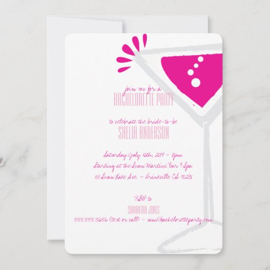Roze Martini Glass Bachelorette Party Kaart (Voorkant)