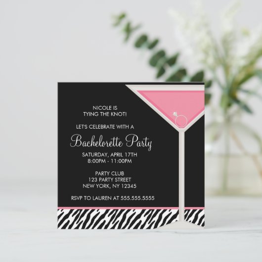Roze Martini Glass Bachelorette Party Kaart (Staand voorkant)