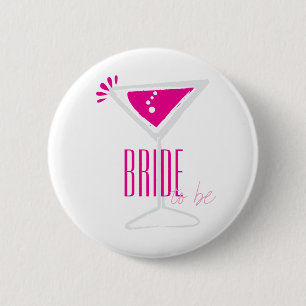 Roze Martini Glass Bride om partij Button te worde