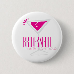 Roze Martini Glass Bridesmaid Button