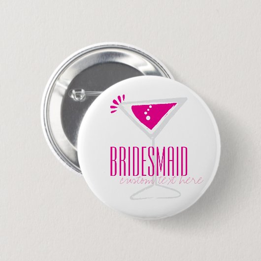 Roze Martini Glass Bridesmaid Button (Voorkant /achterkant)