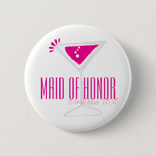 Roze Martini Glass Maid of Honor Button