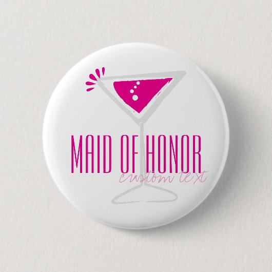 Roze Martini Glass Maid of Honor Button (Voorkant)