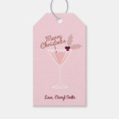 Roze Martini Kerstmis Cadeaulabel (Voorkant)