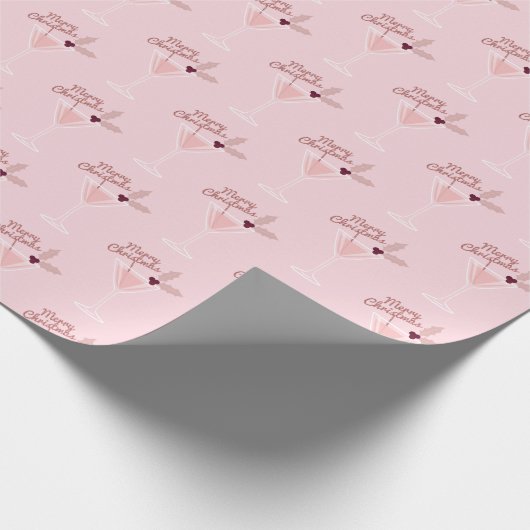 Roze Martini Kerstmis Cadeaupapier (Hoek)