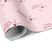 Roze Martini Kerstmis Cadeaupapier (Rol Hoek)