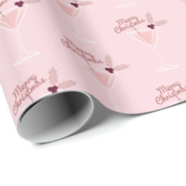 Roze Martini Kerstmis Cadeaupapier