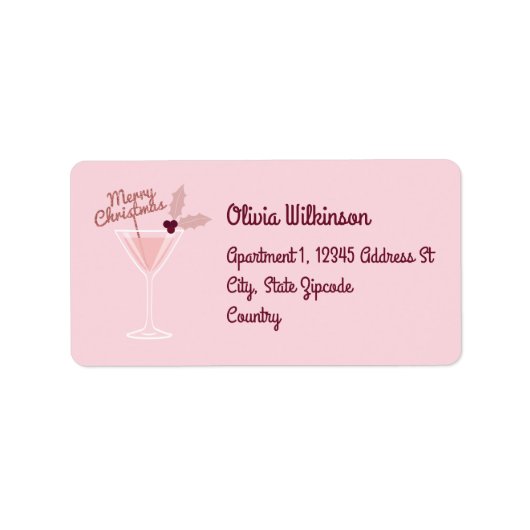 Roze Martini Kerstmis Etiket (Voorkant)