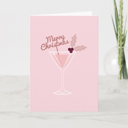 Roze Martini Kerstmis Feestdagen Kaart (Voorkant)