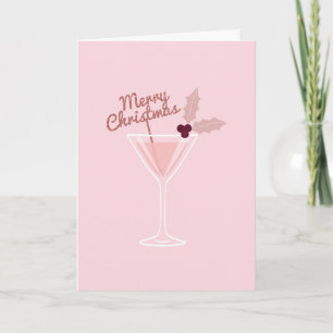 Roze Martini Kerstmis Feestdagen Kaart