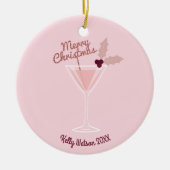 Roze Martini Kerstmis Keramisch Ornament (Voorkant)