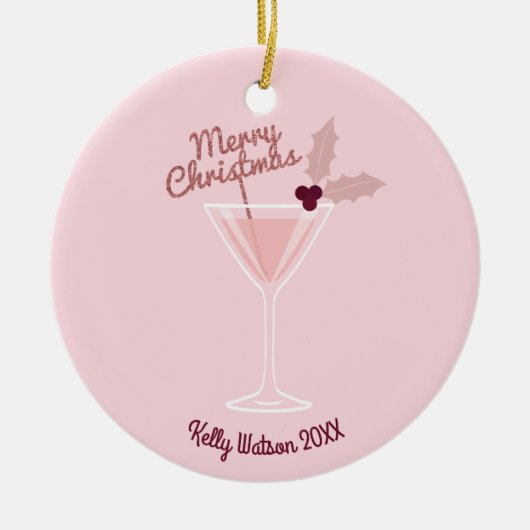Roze Martini Kerstmis Keramisch Ornament (Voorkant)