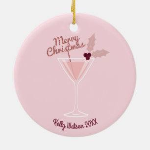 Roze Martini Kerstmis Keramisch Ornament