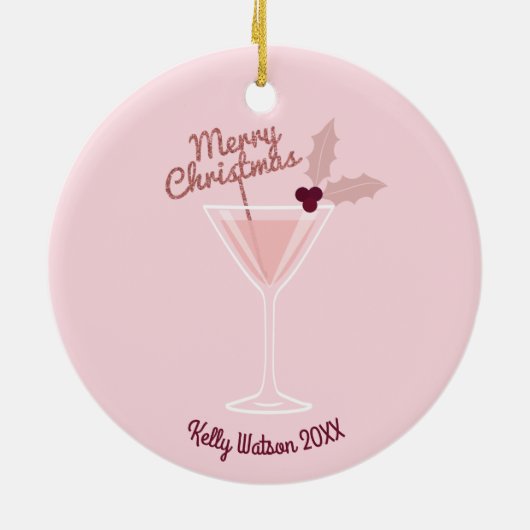 Roze Martini Kerstmis Keramisch Ornament (Achterkant)