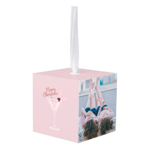Roze Martini Kerstmis Kubus Ornament