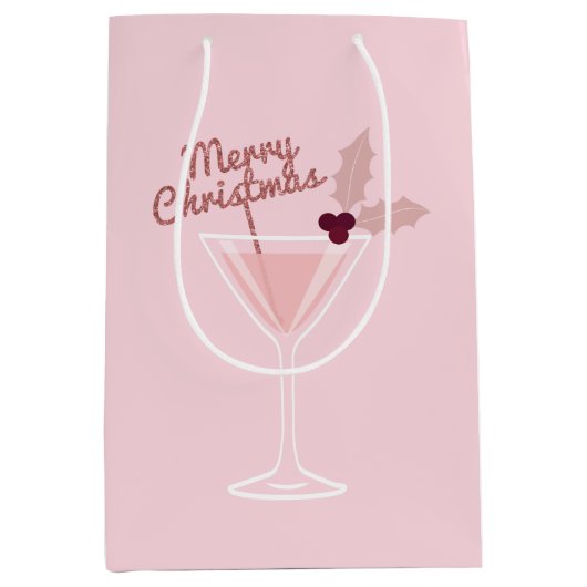 Roze Martini Kerstmis Medium Cadeauzakje (Voorkant)
