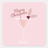 Roze Martini Kerstmis Vierkante Sticker (Voorkant)