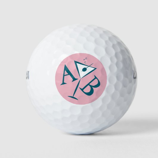 Roze Martini Monogram Golfballen (Voorkant)