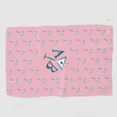 Roze Martini Monogram Golfhanddoek (Horizontaal)