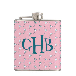 Roze Martini Monogram Heupfles